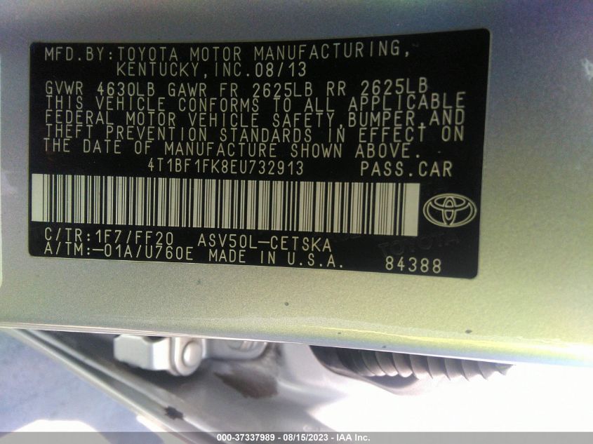 2014 TOYOTA CAMRY L/LE/XLE/SE/SE SPORT - 4T1BF1FK8EU732913