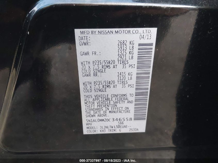 2013 INFINITI JX - 5N1AL0MM2DC346558