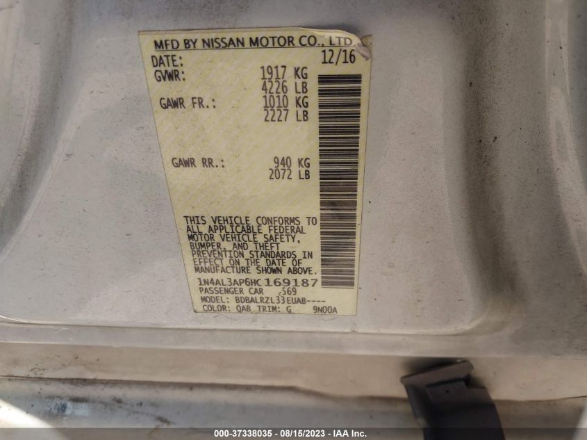 2017 NISSAN ALTIMA 2.5 SL - 1N4AL3AP6HC169187