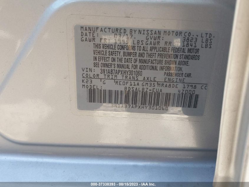 2017 NISSAN SENTRA S - 3N1AB7APXHY301060