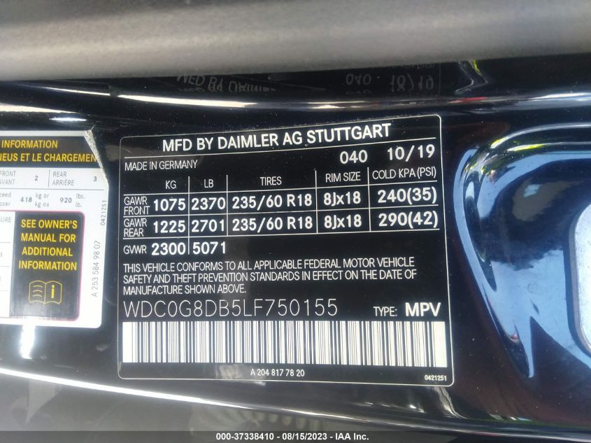 2020 MERCEDES-BENZ GLC - WDC0G8DB5LF750155