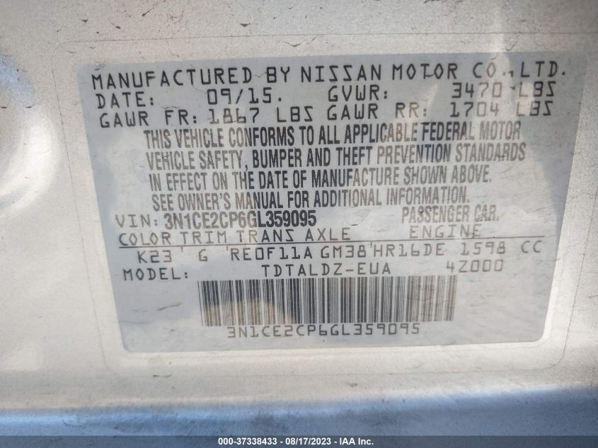2016 NISSAN VERSA NOTE S/S PLUS/SV/SR/SL - 3N1CE2CP6GL359095