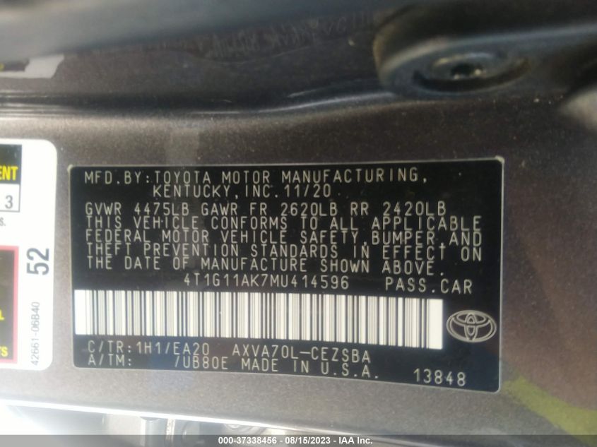 2021 TOYOTA CAMRY SE - 4T1G11AK7MU414596