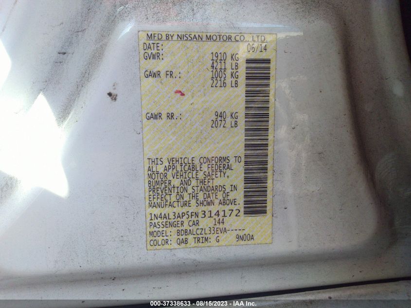 2015 NISSAN ALTIMA 2.5 - 1N4AL3AP5FN314172