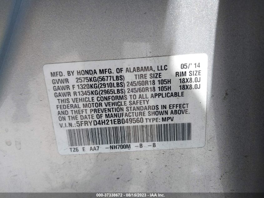 2014 ACURA MDX - 5FRYD4H21EB049560