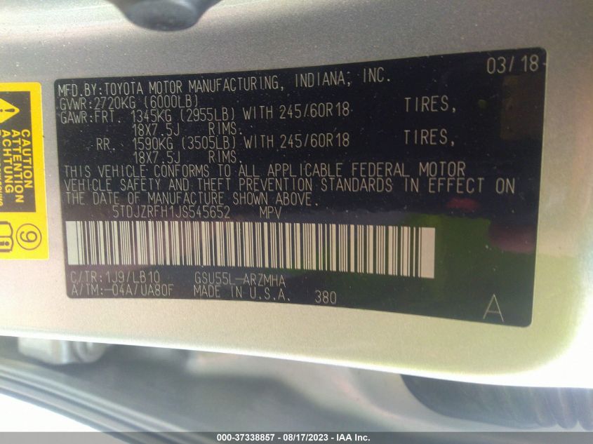 2018 TOYOTA HIGHLANDER SE/XLE - 5TDJZRFH1JS545652