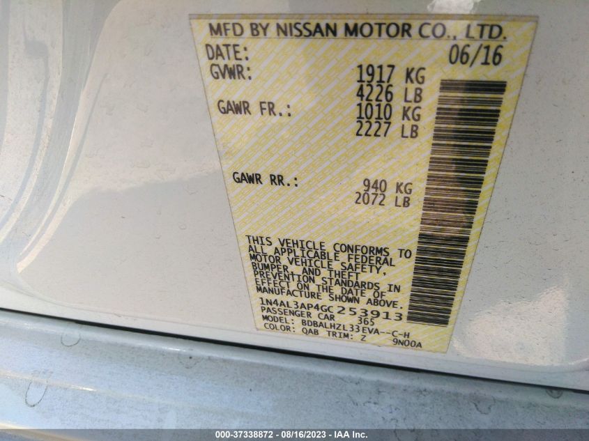 2016 NISSAN ALTIMA 2.5 SR - 1N4AL3AP4GC253913