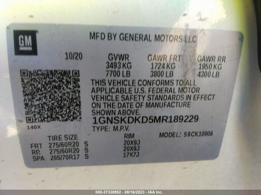 2021 CHEVROLET SUBURBAN Z71 - 1GNSKDKD5MR189229