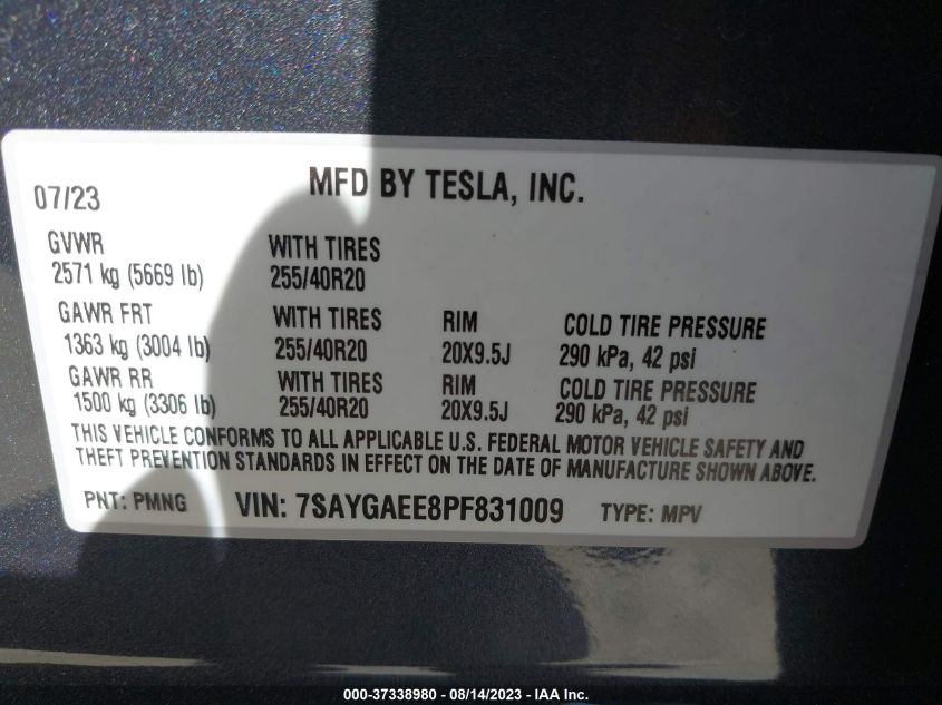 2023 TESLA MODEL Y LONG RANGE - 7SAYGAEE8PF831009