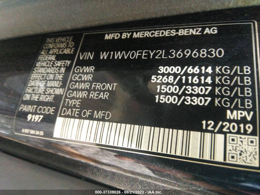 2020 MERCEDES-BENZ METRIS PASSENGER VAN - W1WV0FEY2L3696830