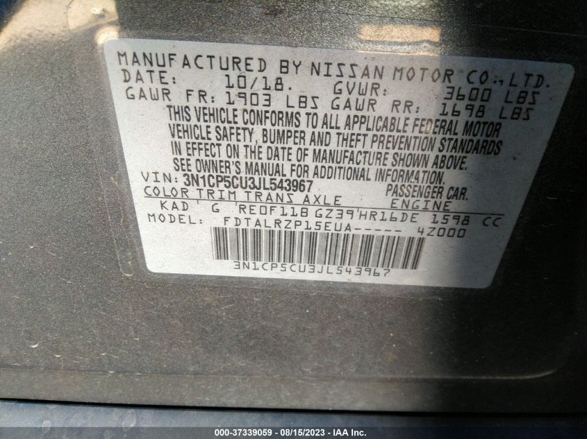 2018 NISSAN KICKS S - 3N1CP5CU3JL543967