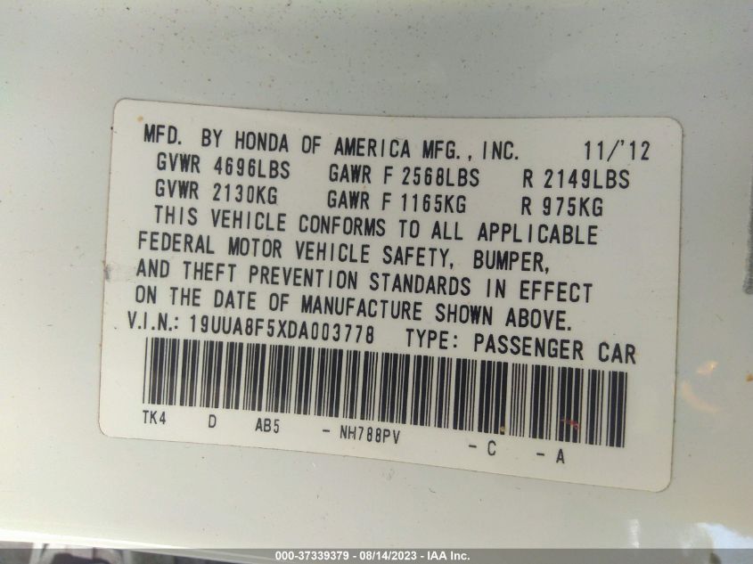 2013 ACURA TL TECH - 19UUA8F5XDA003778