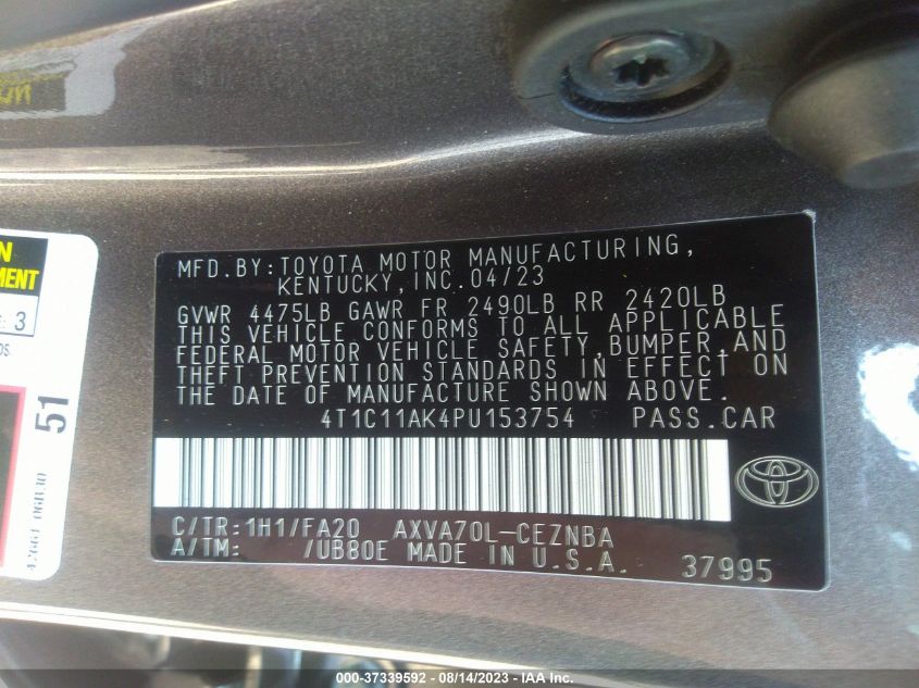 2023 TOYOTA CAMRY LE - 4T1C11AK4PU153754