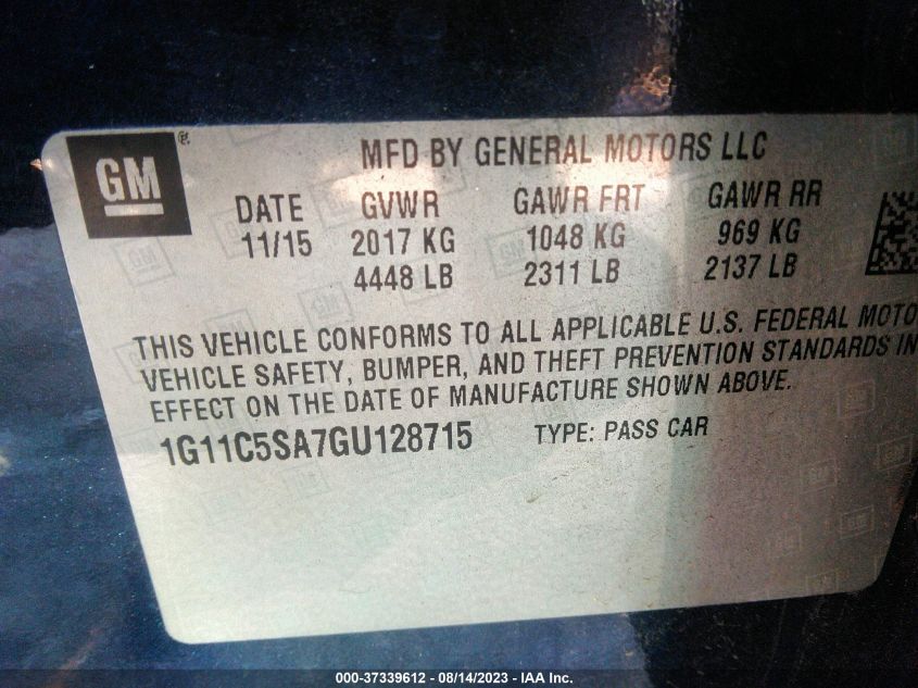2016 CHEVROLET MALIBU LIMITED LT - 1G11C5SA7GU128715
