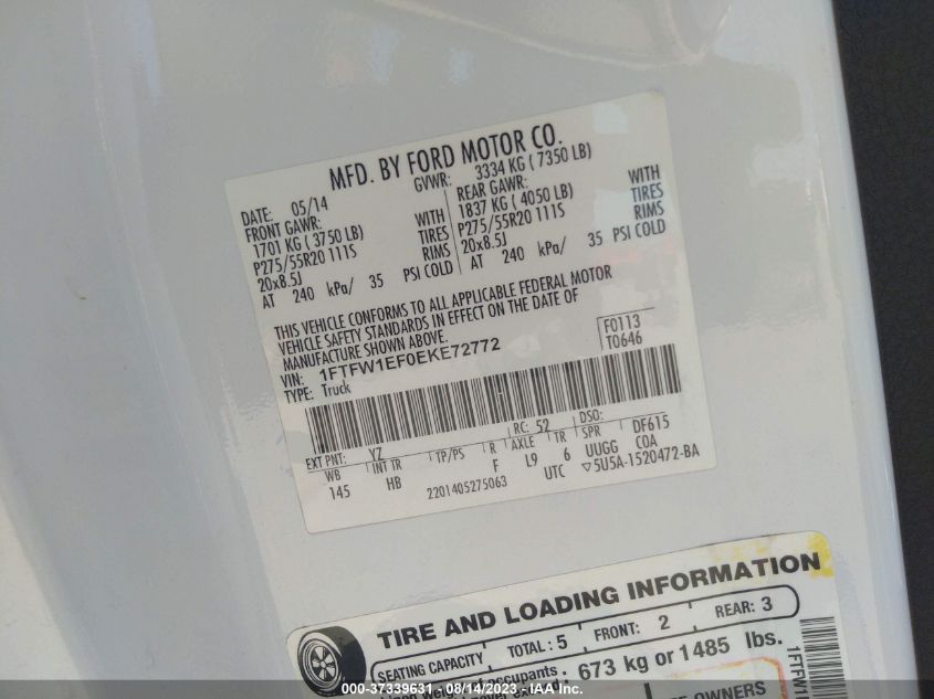 2014 FORD F-150 XL/XLT/STX/FX4/LARIAT - 1FTFW1EF0EKE72772