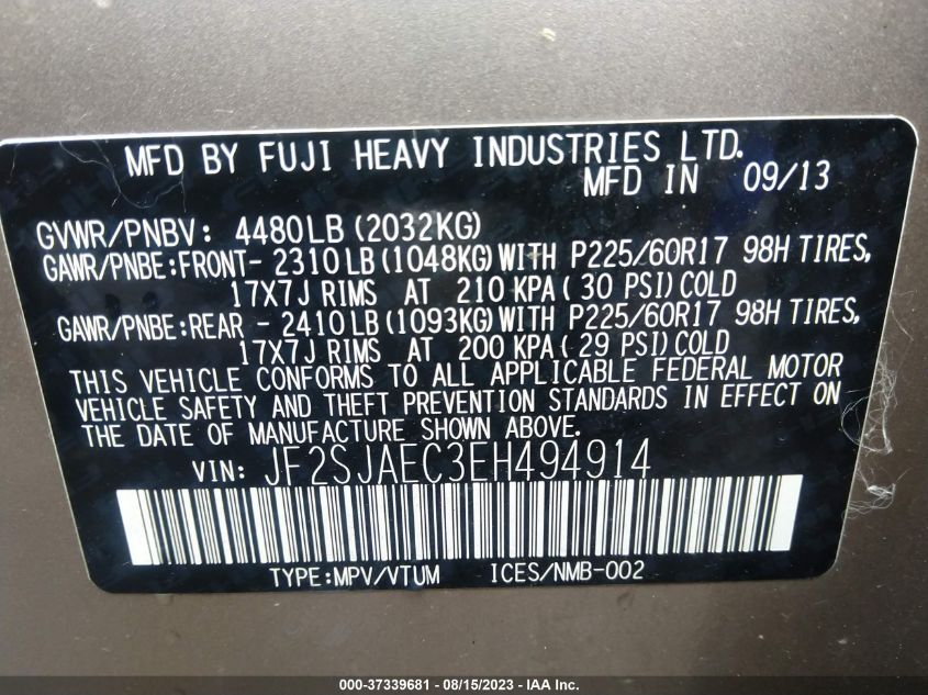 2014 SUBARU FORESTER 2.5I PREMIUM - JF2SJAEC3EH494914