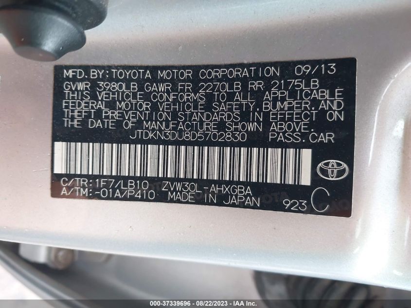 2013 TOYOTA PRIUS ONE/TWO/THREE/FOUR/FIVE - JTDKN3DU8D5702830