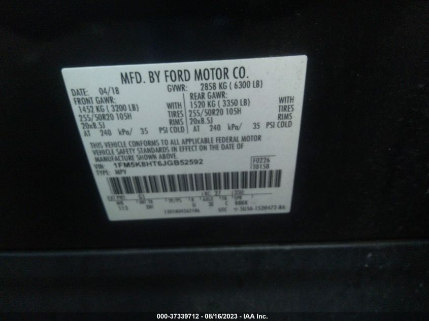 2018 FORD EXPLORER PLATINUM - 1FM5K8HT6JGB52592