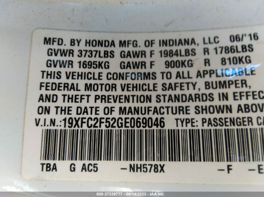 2016 HONDA CIVIC SEDAN LX - 19XFC2F52GE069046