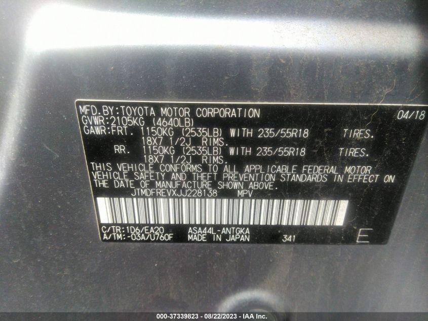 2018 TOYOTA RAV4 LIMITED/PLATINUM - JTMDFREVXJJ228138