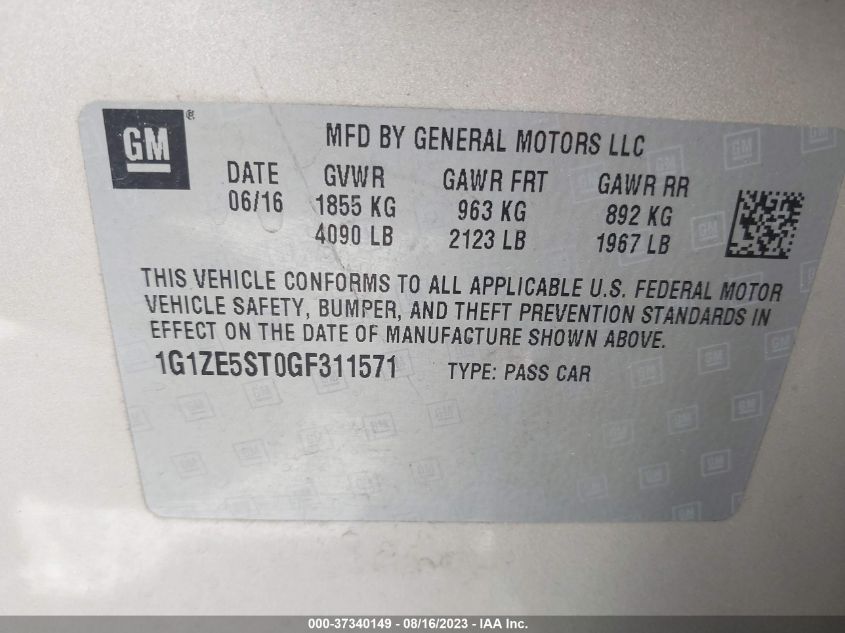 2016 CHEVROLET MALIBU LT - 1G1ZE5ST0GF311571
