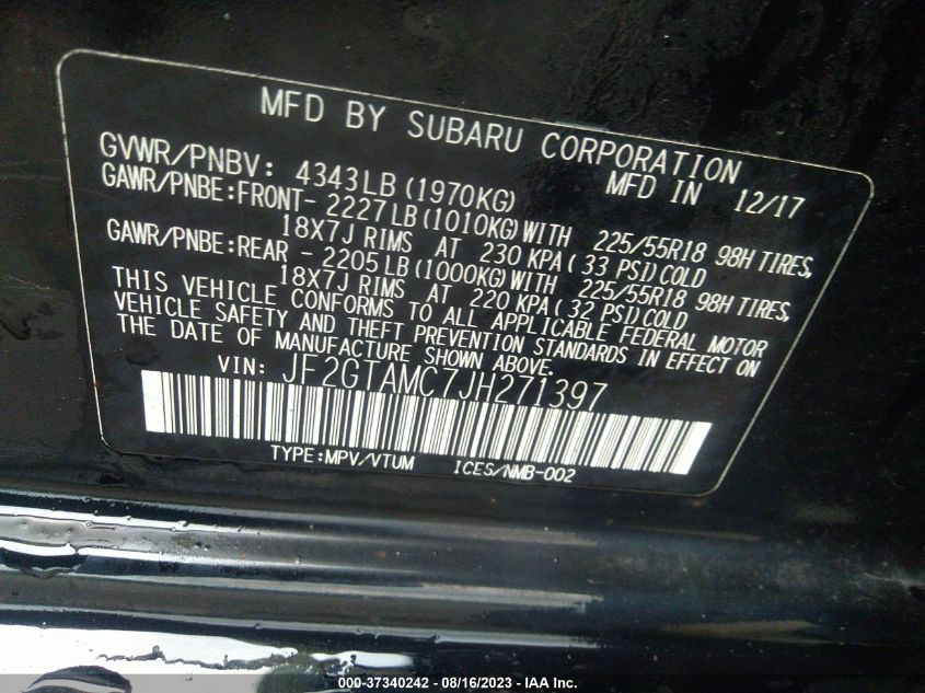2018 SUBARU CROSSTREK LIMITED - JF2GTAMC7JH271397