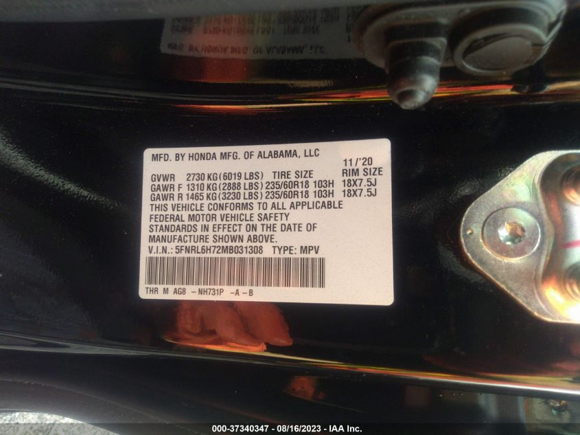 2021 HONDA ODYSSEY EX-L - 5FNRL6H72MB031308