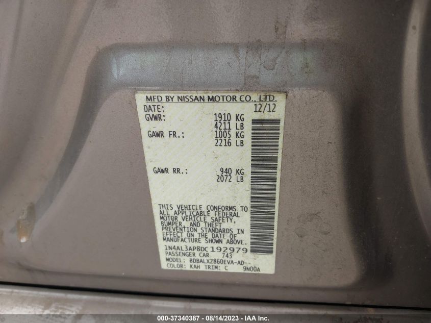 2013 NISSAN ALTIMA 2.5 SL - 1N4AL3AP8DC192979