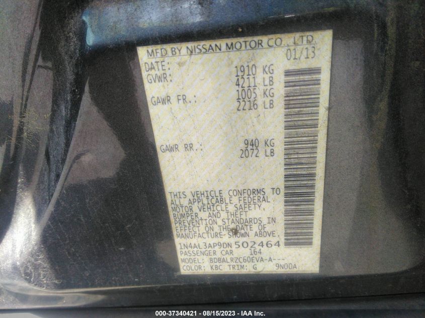 2013 NISSAN ALTIMA 2.5 S - 1N4AL3AP9DN502464