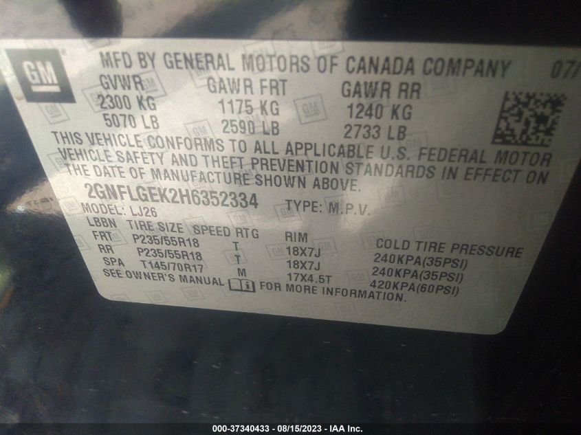 2017 CHEVROLET EQUINOX PREMIER - 2GNFLGEK2H6352334