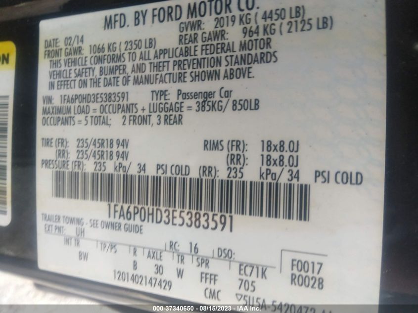 2014 FORD FUSION SE - 1FA6P0HD3E5383591