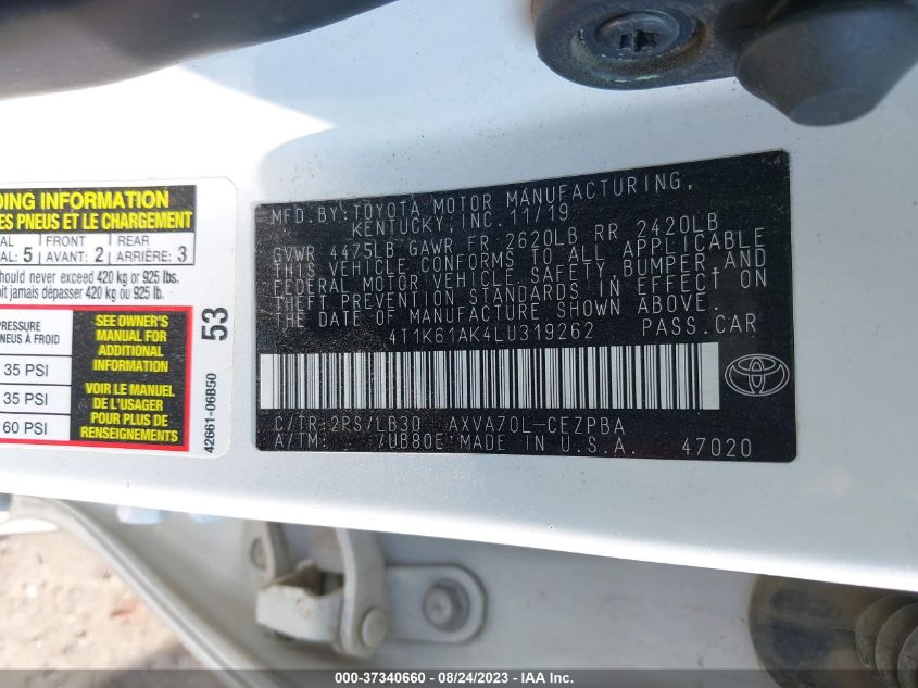 2020 TOYOTA CAMRY XSE - 4T1K61AK4LU319262