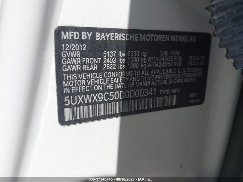 2013 BMW X3 XDRIVE28I - 5UXWX9C50D0D00341