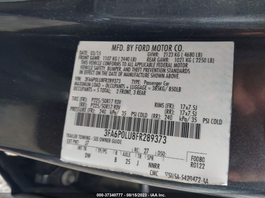 2015 FORD FUSION SE HYBRID - 3FA6P0LU8FR289373