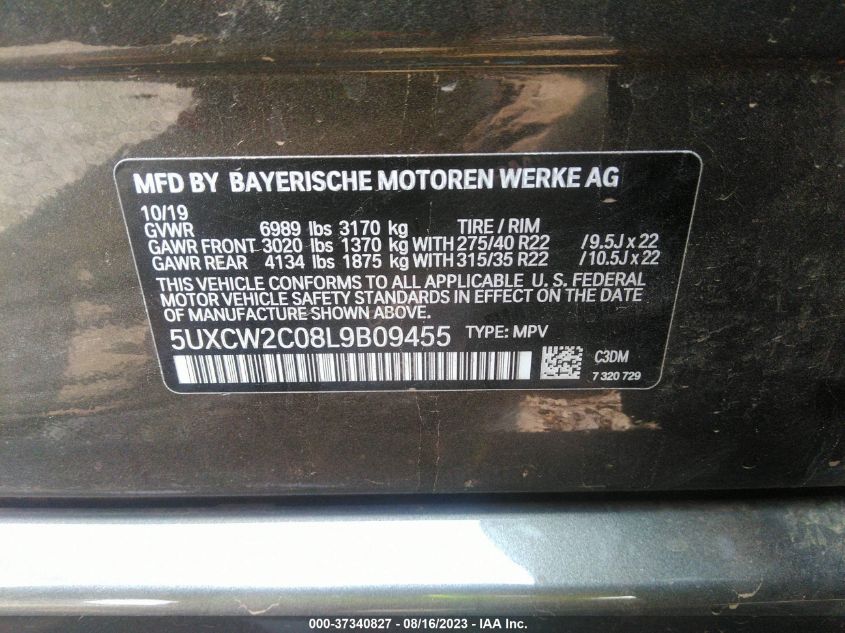 2020 BMW X7 XDRIVE40I 5UXCW2C08L9B09455