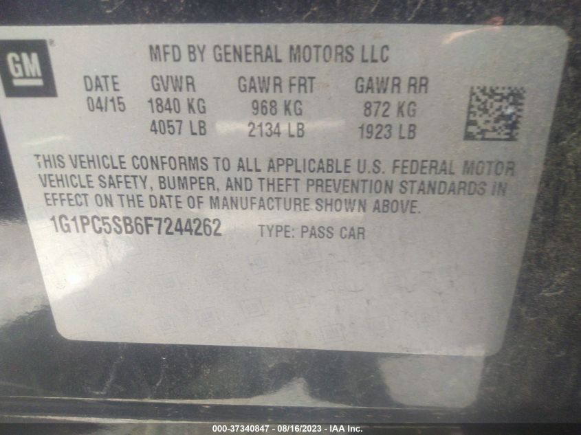 2015 CHEVROLET CRUZE LT - 1G1PC5SB6F7244262