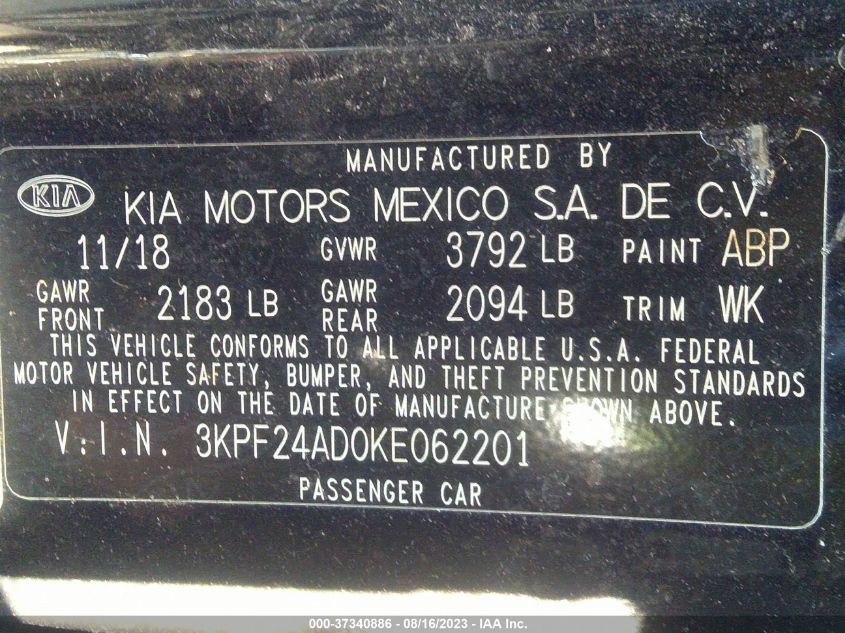 2019 KIA FORTE FE - 3KPF24AD0KE062201