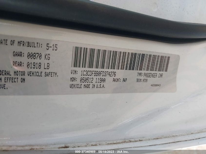 2015 DODGE DART SXT - 1C3CDFBB0FD374276