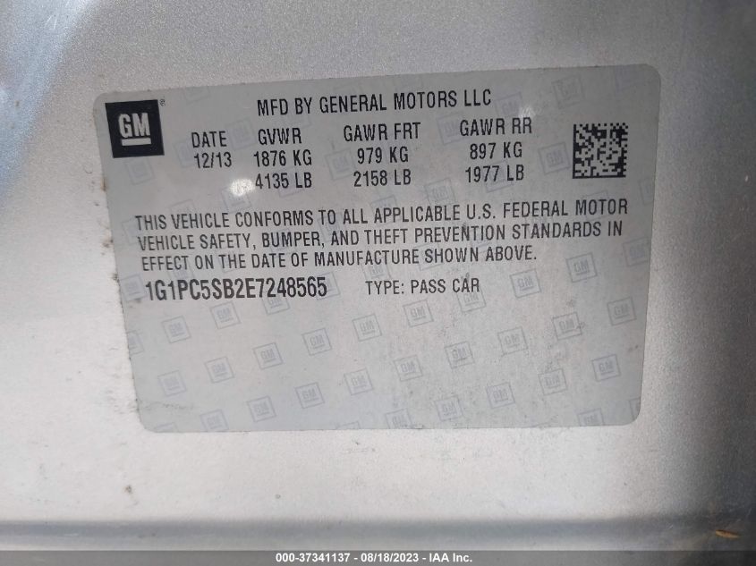 2014 CHEVROLET CRUZE LT - 1G1PC5SB2E7248565
