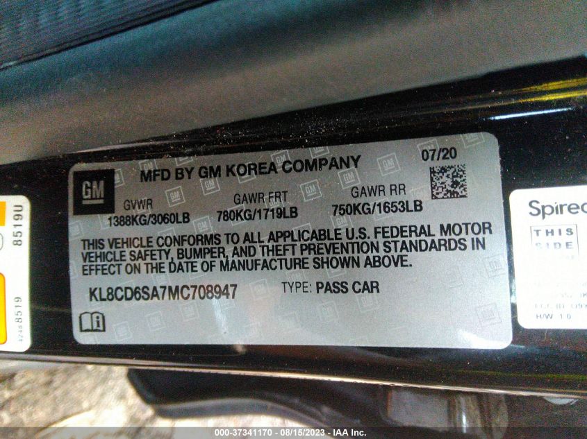 2021 CHEVROLET SPARK 1LT - KL8CD6SA7MC708947