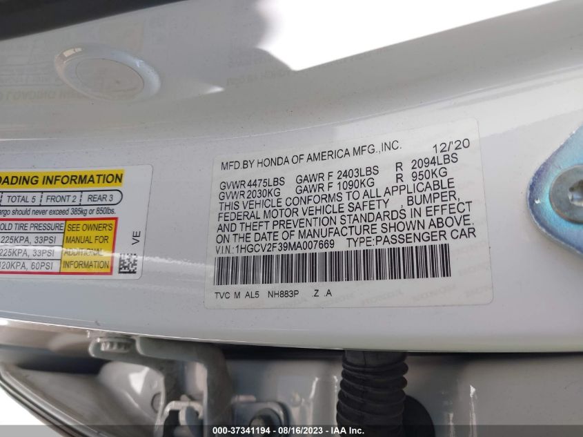 2021 HONDA ACCORD SEDAN SPORT - 1HGCV2F39MA007669
