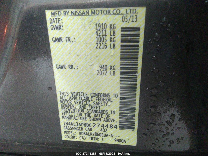2013 NISSAN ALTIMA 2.5 S - 1N4AL3AP8DC274484