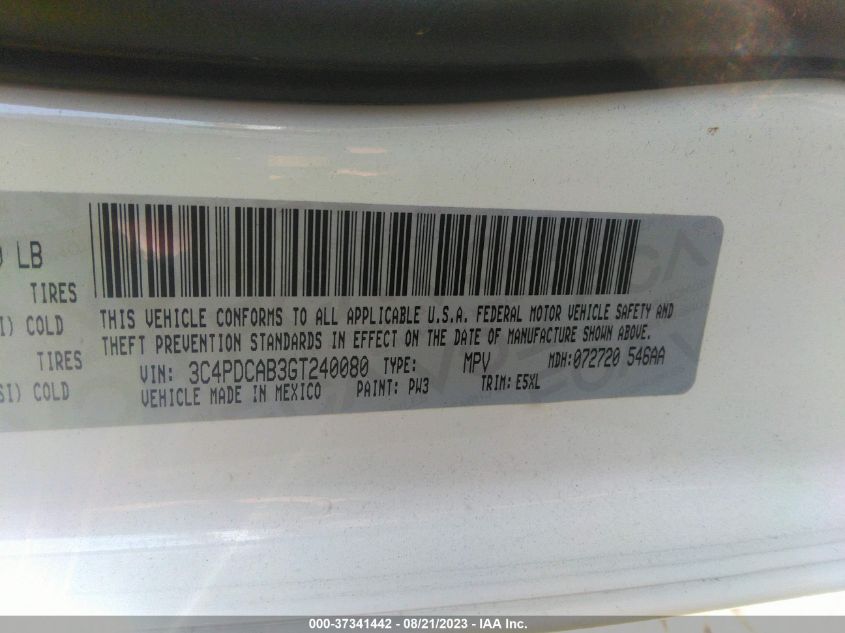 2016 DODGE JOURNEY SE - 3C4PDCAB3GT240080