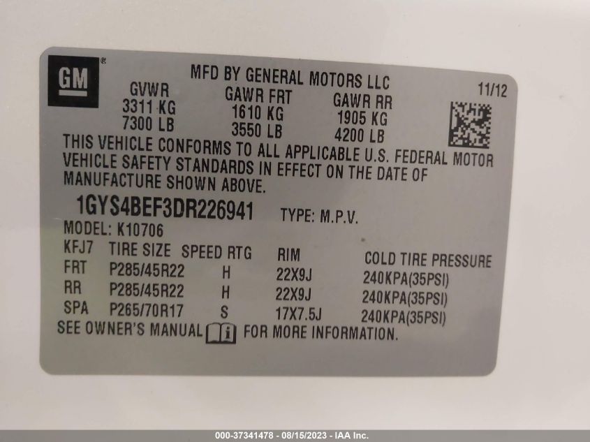 2013 CADILLAC ESCALADE LUXURY - 1GYS4BEF3DR226941