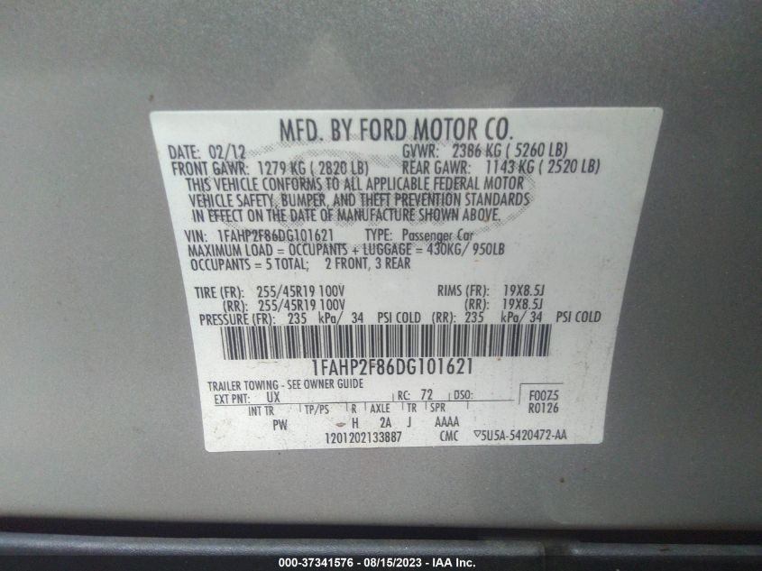 2013 FORD TAURUS LIMITED - 1FAHP2F86DG101621