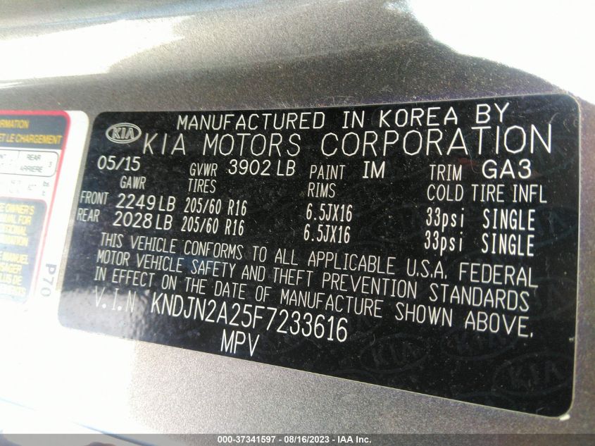 2015 KIA SOUL BASE - KNDJN2A25F7233616