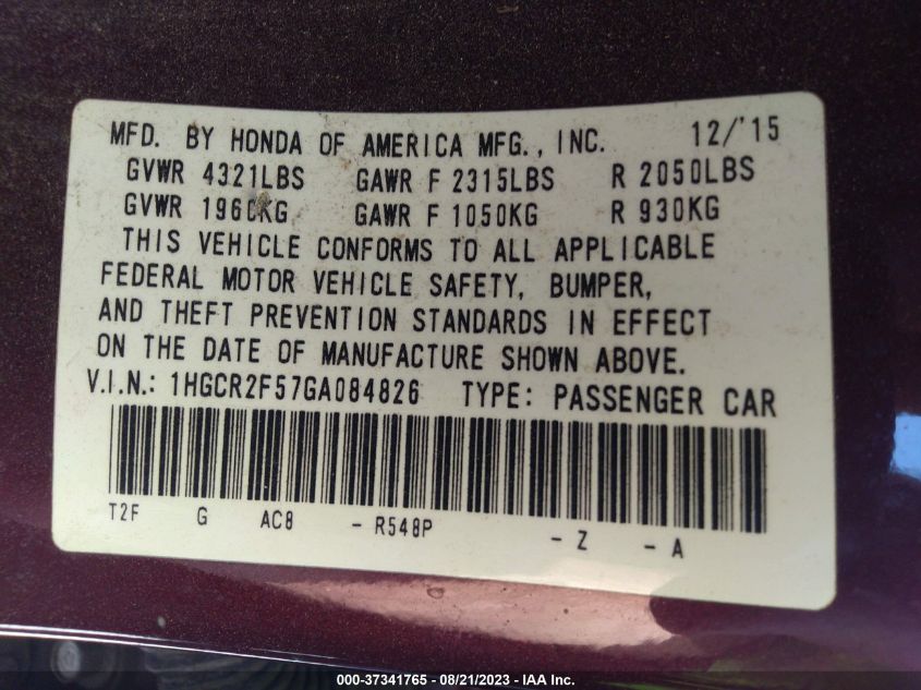 2016 HONDA ACCORD SEDAN SPORT - 1HGCR2F57GA084826