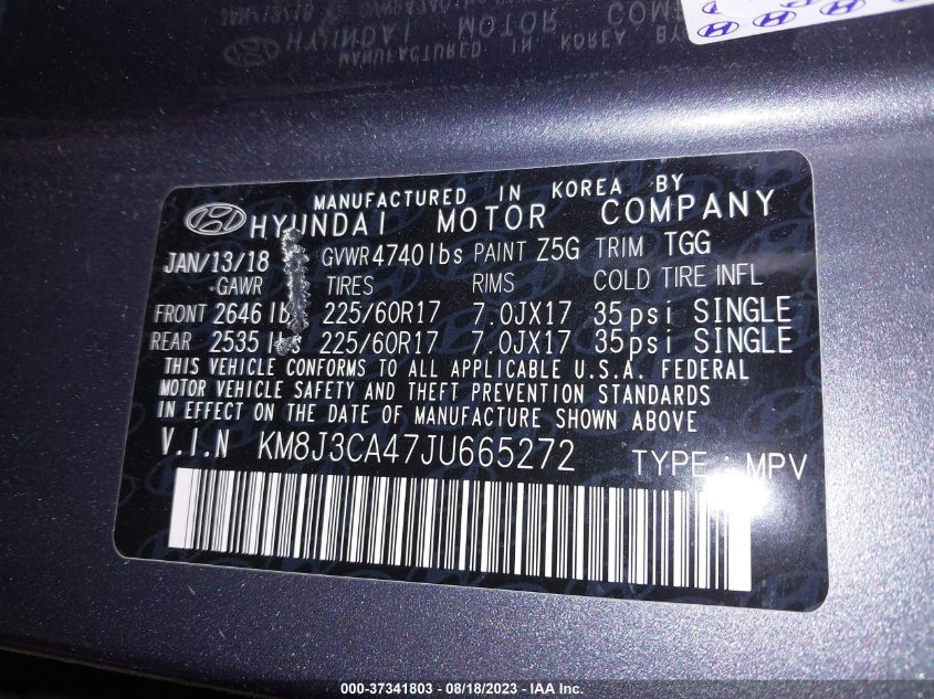 2018 HYUNDAI TUCSON LIMITED/SPORT AND ECO/SE - KM8J3CA47JU665272