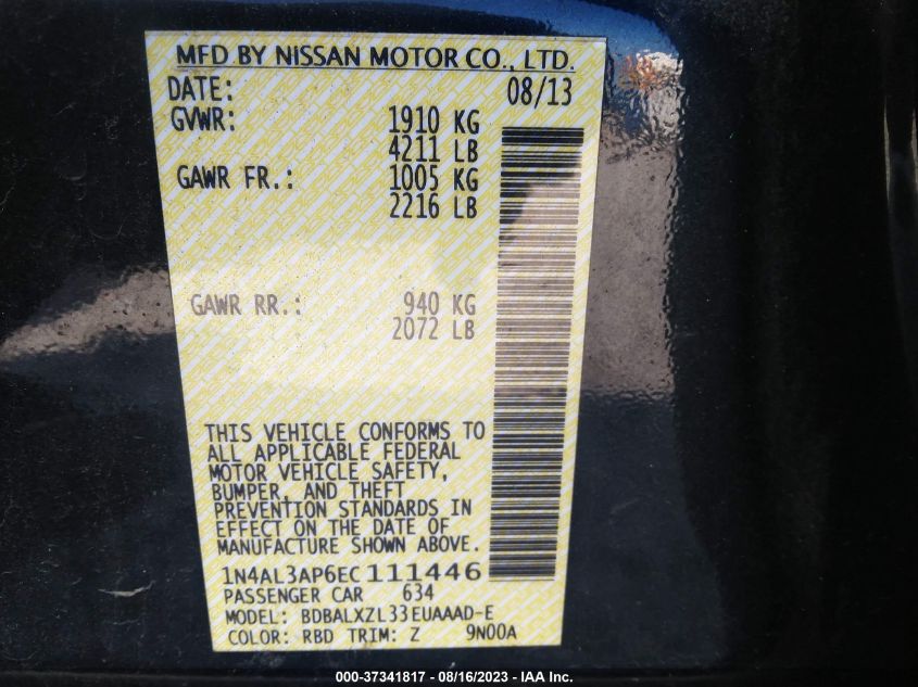 2014 NISSAN ALTIMA 2.5 SL - 1N4AL3AP6EC111446