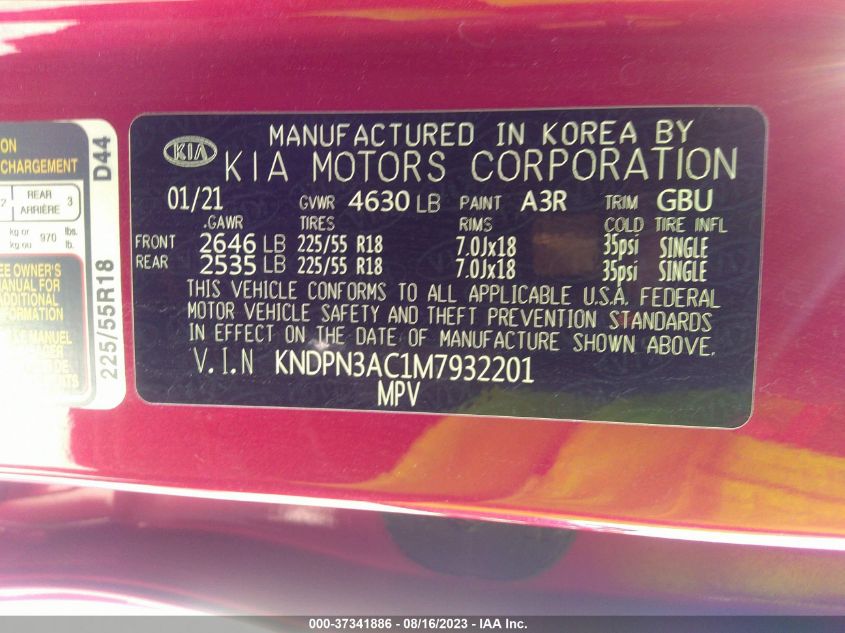 2021 KIA SPORTAGE EX - KNDPN3AC1M7932201